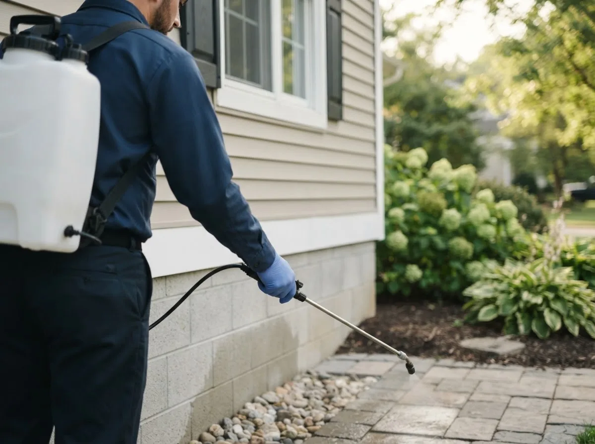 Pest control technician inspecting a home in Clearwater, MN